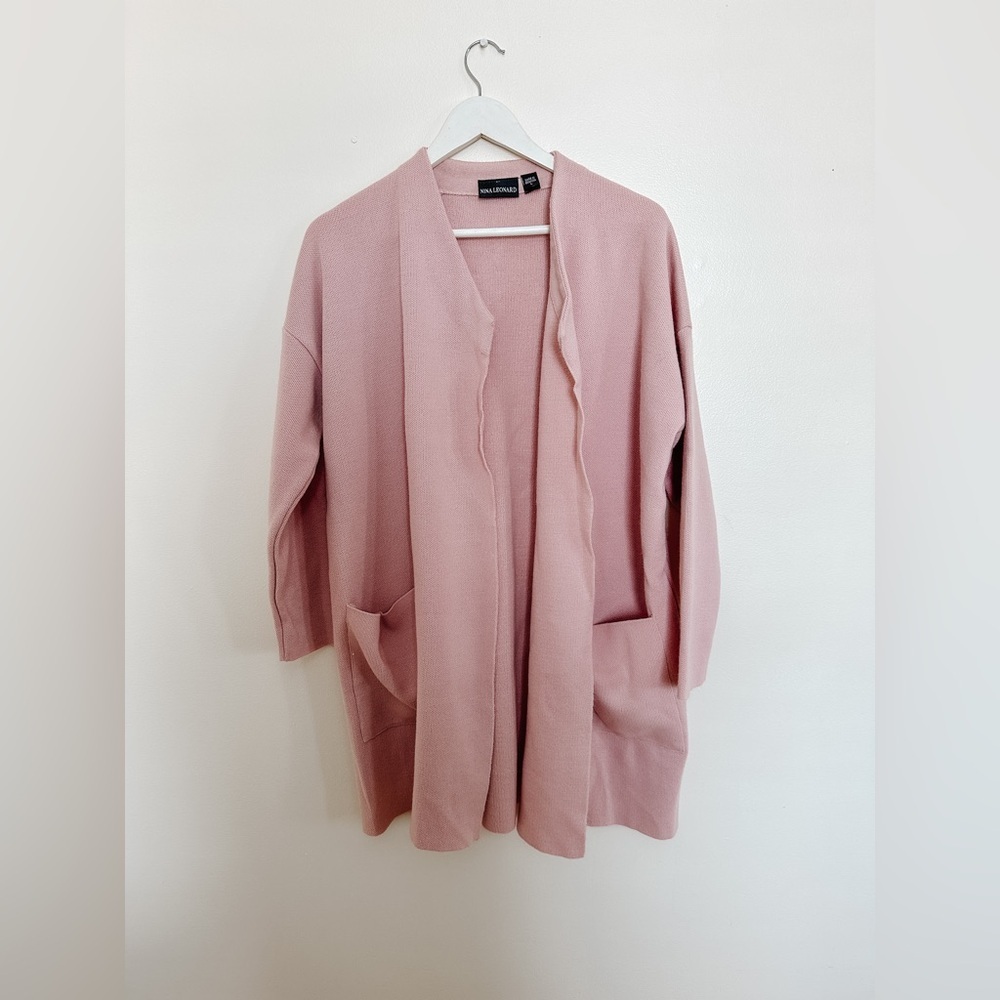 Nina Leonard - Blush Pink - Long Open Front Cardigan - Size: Large